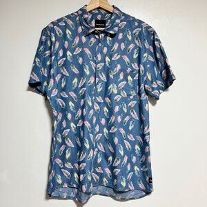 Barney Cools Feather Print Short Sleeve Shirt - Blue - Size M